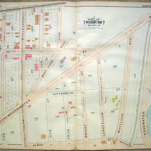 Huge Antique Map of Bronx NY - Aldus St to Home St from Barretto to the Bronx River. Printed in 1900 by Hyde & Co. Guaranteed Original