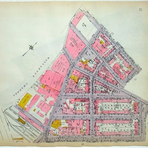 SW Williamsburg Brooklyn: The Channel to Bedford from Clymer to S10th + Bedford & Ross St to S9th St - Original 1921 Map by Belcher Hyde