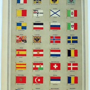 European Flags - Original 1926 Chromo-Lithograph by George Philips & Son. Vintage