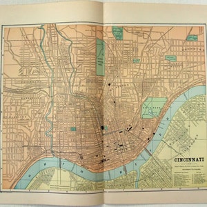 Cincinnati, Ohio - Carte originale des rues et des chemins de fer de 1891 par Hunt + Eaton. Carte originale antique