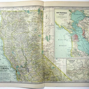 Original 1902-Karte von Nord-Kalifornien von The Century Company. Antikes Original