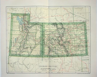 Original 1893 Map of Colorado & Utah by Dodd Mead and Company.