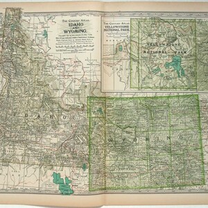 Idaho et Wyoming - Carte originale de 1897 par The Century Company. Antiquités Originales