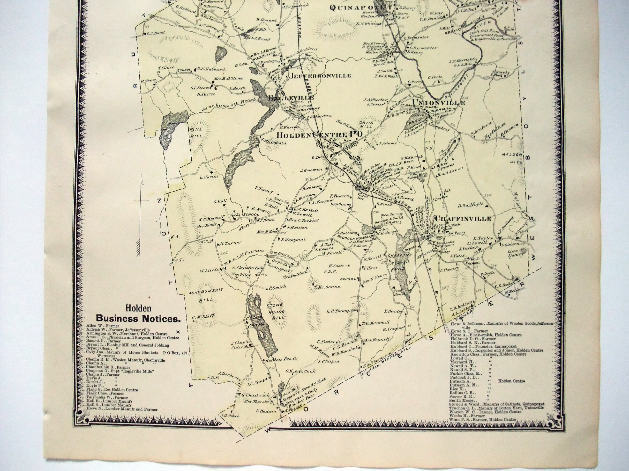 Holden Massachusetts. 1870 Map by FW Beers. Hand Colored.  Etsy