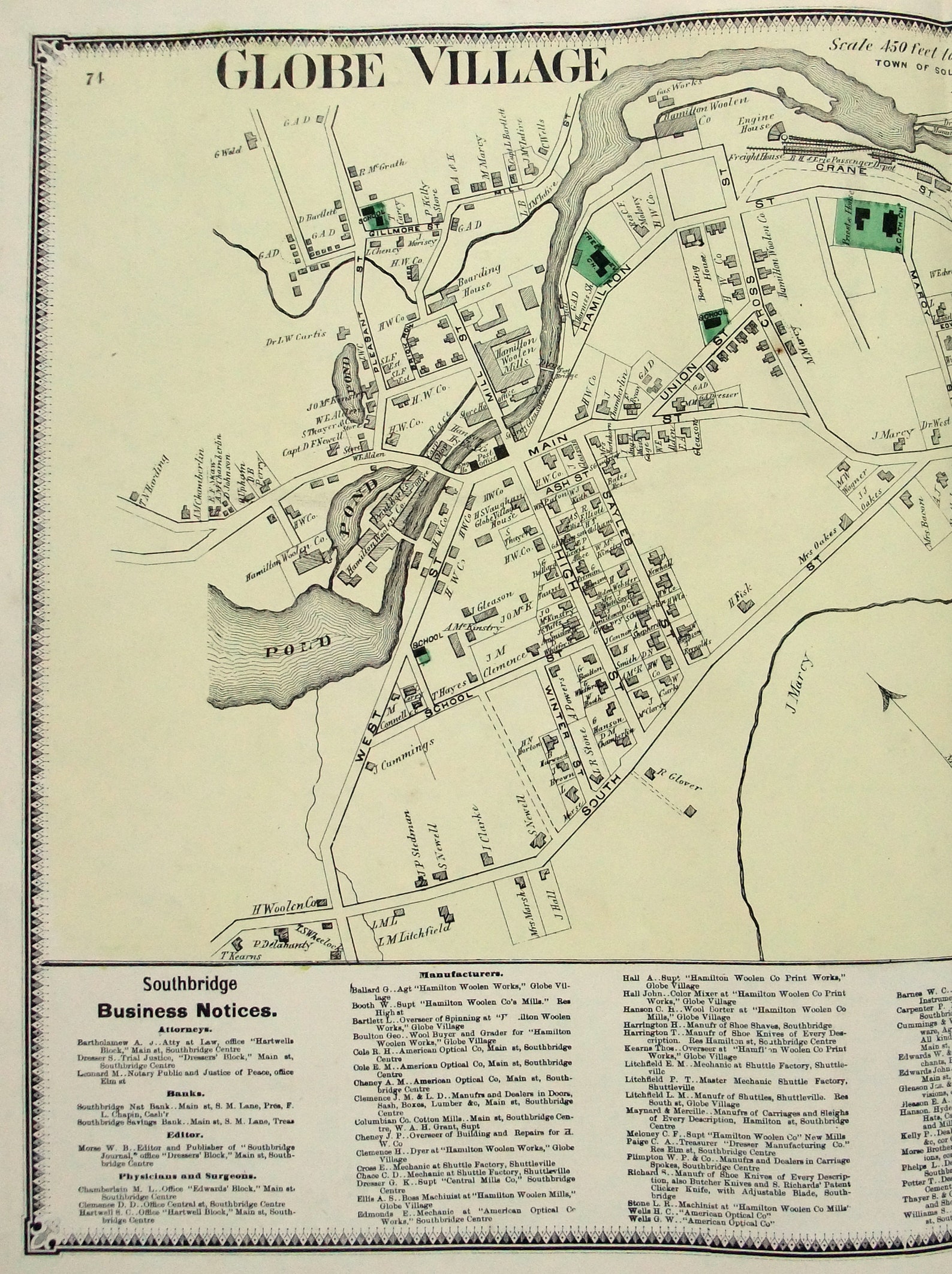 Southbridge Massachusetts. Large 1870 Street Map by FW Beers. Etsy