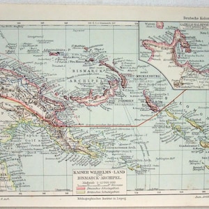 Kaiser-Wilhelm-Land & das Bismarck-Archipel - Original Deutschland-Karte von 1905 von Meyers. Die Salomonen-Inseln von Neu-Guinea
