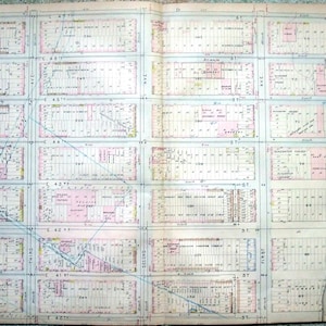 May include: A vintage map of the 19th Ward, Plate B, featuring a detailed street layout with numbered blocks, avenues, and streets. The map is printed on aged paper with a grid pattern and hand-drawn lines, showing a historical urban plan.