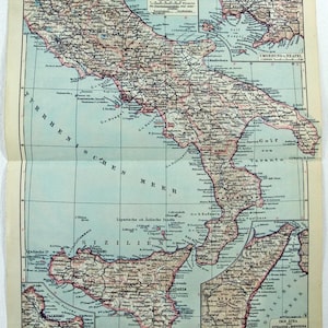Southern Italy - Original 1931 German Language Map by Meyers. Vintage
