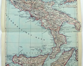 Southern Italy - Original 1931 German Language Map by Meyers. Vintage