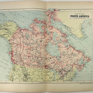 Brits Noord-Amerika - Originele kaart uit 1895 door W & A. K. Johnston. Antiek