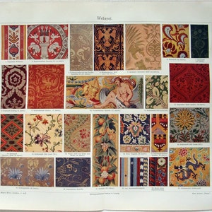 Weben - Original 1908 Chromolithograph von Meyers. Antiker deutschsprachiger Druck