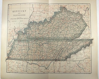 Kentucky et Tennessee - Carte originale de 1903 par Dodd Mead and Company. Carte ancienne originale
