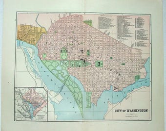 Washington DC - Original 1891 Street + Railroad Map by Hunt & Eaton