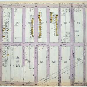 East Flatbush, Brooklyn - Troy Ave to Utica & E51st from Farragut Rd to Beverly Rd - Original 1921 Map by Belcher Hyde. Antique