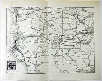 Mapa original del sistema ferroviario Western Pacific de 1941. Vintage.