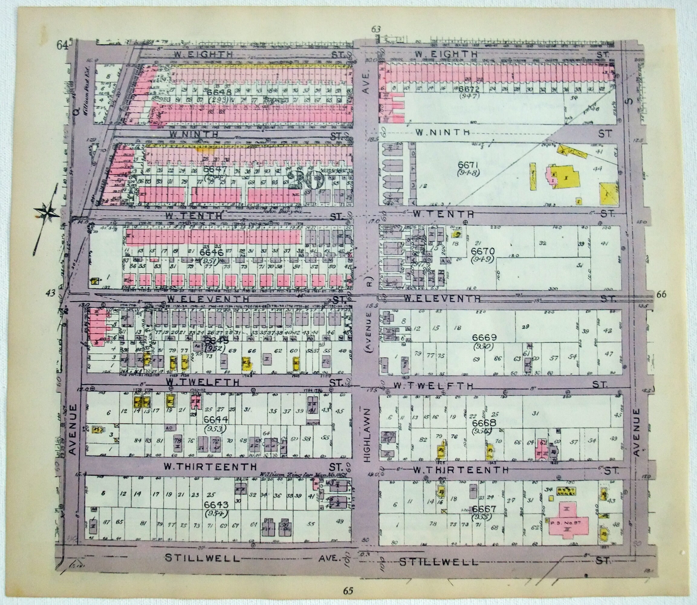 Part of Gravesend, Brooklyn - Stillwell to W2nd St from Ave Q to Ave S - Original 1922 Map by Belcher Hyde. Brooklyn Jockey Club. Antique