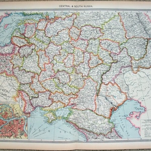 Mittel- und Südrussland - Original Landkarte c1907 von George Philip & Sons. Eine zaristische Ära Antik