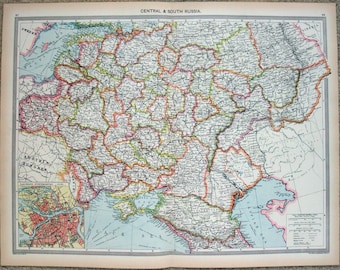 Central and Southern Russia - Original Map c1907 by George Philip & Sons. A Czarist Era Antique