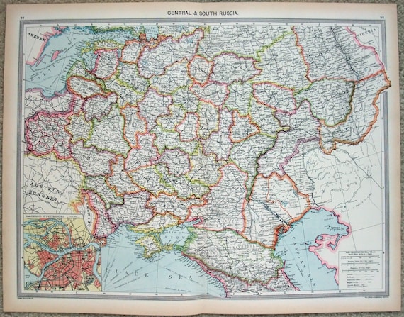 Central and Southern Russia - Original Map C1907 by George Philip