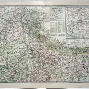 Originale Landkarte von Nordindien von 1902 von The Century Company. Antike Original-Karte
