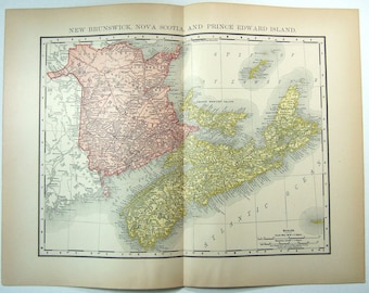 Antique 1895 Map of Canada, New Brunswick, Nova Scotia & PEI