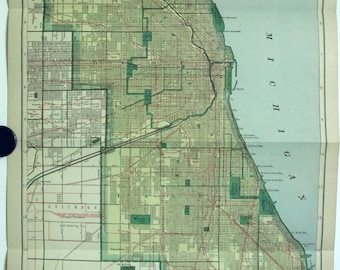 Chicago, Illinois - Original 1910 Dated Street & Railroad Map by Dodd Mead and Company. City Antique