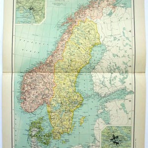 Sweden & Norway - Original Map by John Bartholomew circa 1898. Antique Colonial Era Map