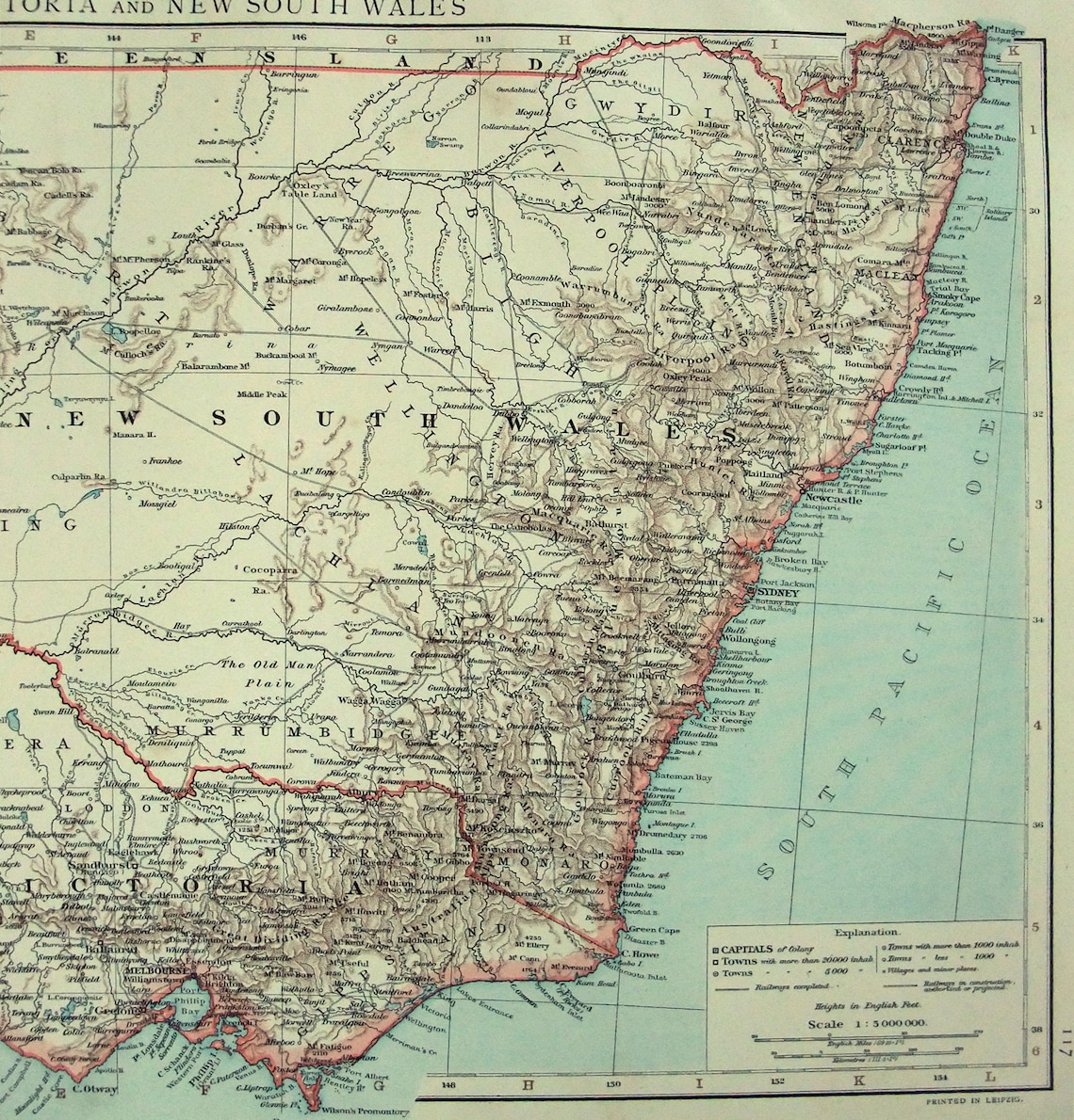Original 1893 Map of Victoria & New South Wales by the Atlas Publishing — free download