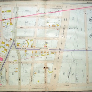 Huge Antique Map of Bronx NY -  E 167th to 170th St from Cromwell to Morris. Printed in 1900 by Hyde & Co. Guaranteed Original