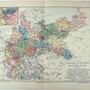 German Railways - Original 1905 Map by Meyers. Antique Original Railroad