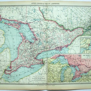 Upper Canada - Large Original Map c1906-7 by George Philip & Sons. Ontario Antique