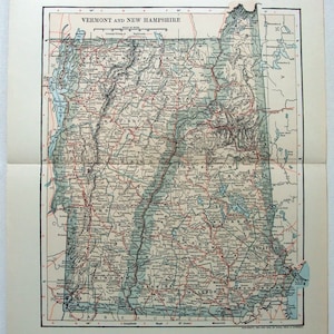 Vermont & New Hampshire - Original 1903 Map by Dodd Mead and Company. Antique