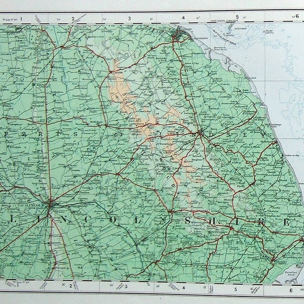 Lincolnshire, England - Original 1922 Ordnance Survey Map. Vintage. Large