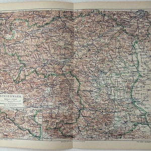 Styria, Austria - Original 1909 Map by Meyers. Antique. Steiermark