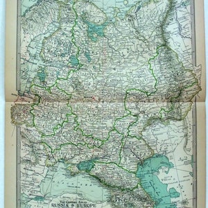 Original 1897 Map of Russia in Europe including Poland and Finland by The Century Company. Antique