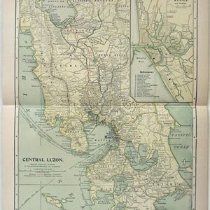 Zentral-Luzon, Philippinen - Original 1903-Karte von Dodd Mead & Company. Antikes Original