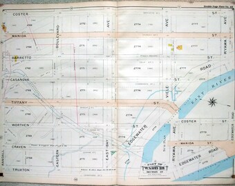 Carte ancienne du Bronx dans l'État de New York – Partie de Hunts Point, 1900 Hyde & Co. Original