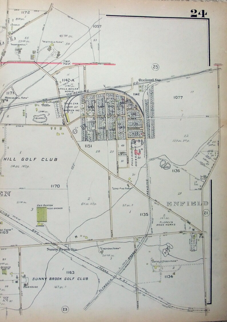Large Original 1927 Map of Parts of Flourtown & Fort Etsy