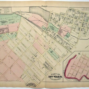 Große Original 1876 Karte von SE Teil der Frankford Section von Philadelphia, PA. antik