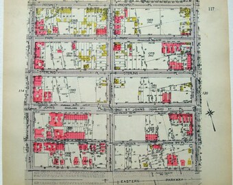 E. Crown Heights, Brooklyn - Original 1920 Map of Rochester to Ralph Aves from Eastern Pkwy to Atlantic Ave by Belcher Hyde.