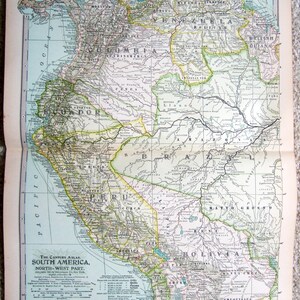 Originele 1897 Kaart van Zuid-Amerika - Noordwestelijk Deel. Antiek Origineel