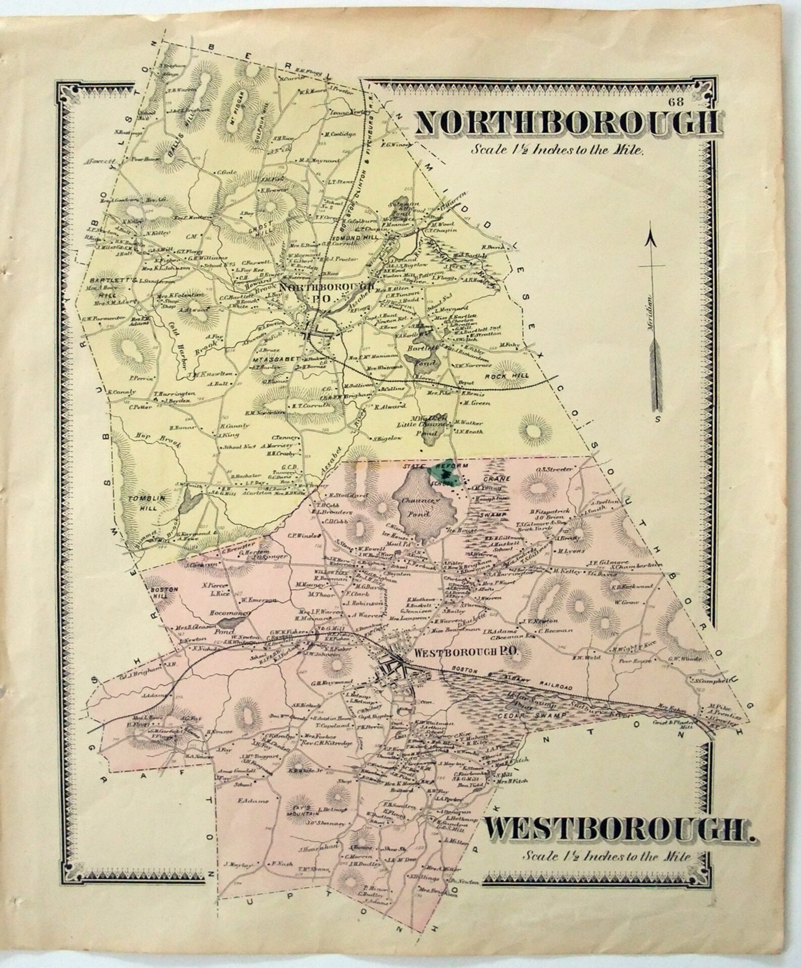 Northborough & Westborough Massachusetts. 1870 Map by FW Etsy