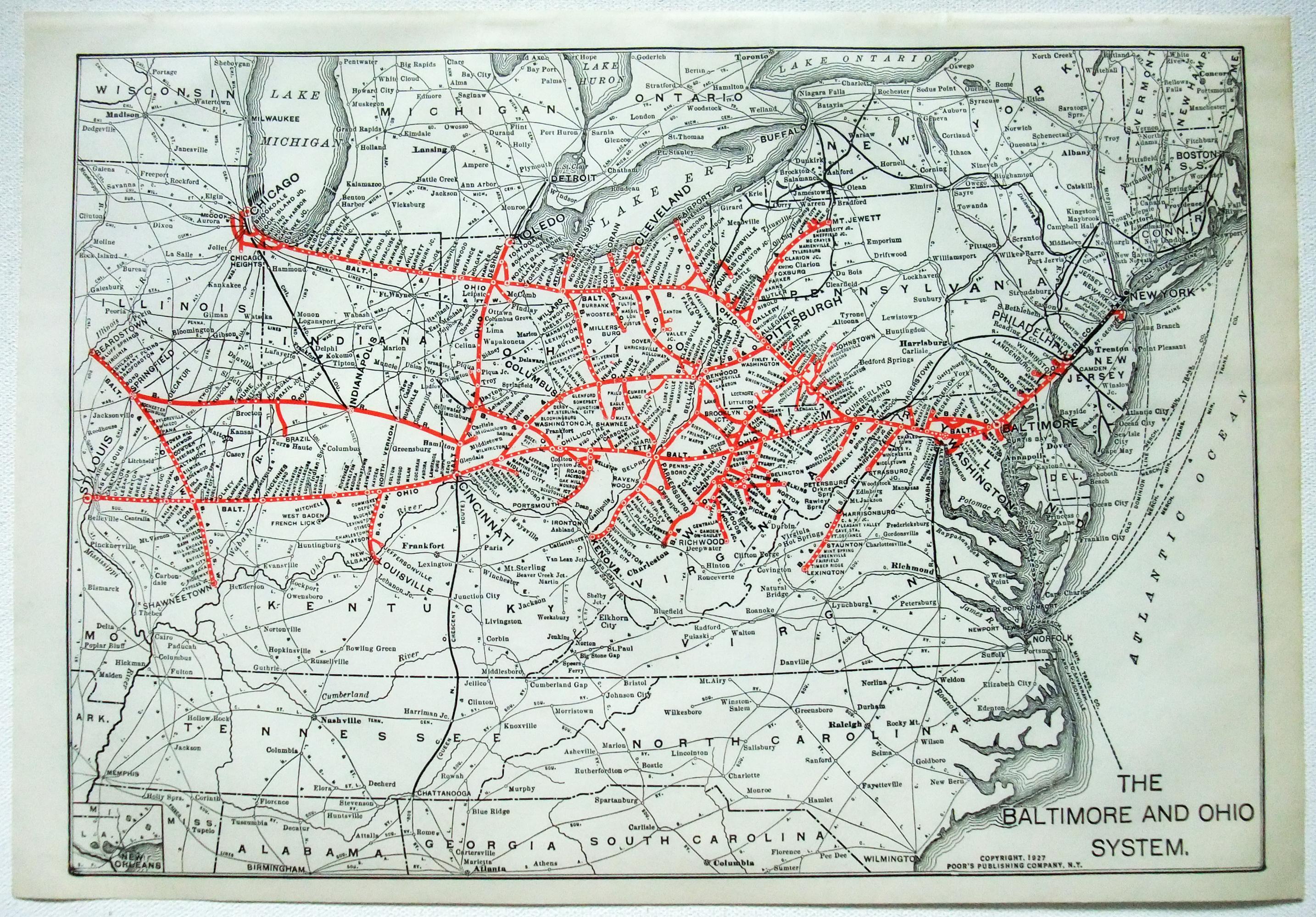 Baltimore & Ohio Railroad - Original 1927 System Map by Poor's ...