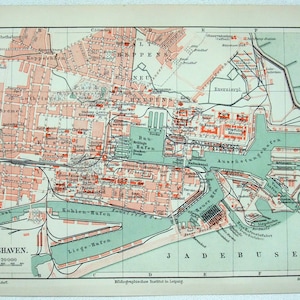 Wilhelmshaven Germany - Original 1908 City Map by Meyers. Antique