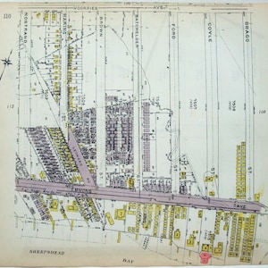 Parte di Sheepshead Bay, Brooklyn - Avenue Y a Emmons Ave da Nostrand Ave a Bragg St - Mappa originale del 1922 di Belcher Hyde. Antico
