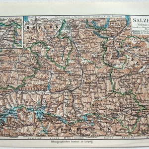 Original 1909 Map of the Duchy of Salzburg, Austria by Meyers