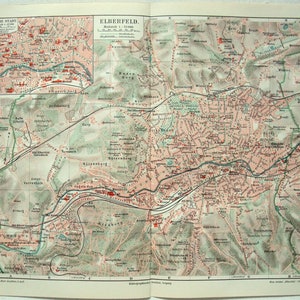 Elberfeld - Original 1910 Stadtplan von Meyers. Antiken