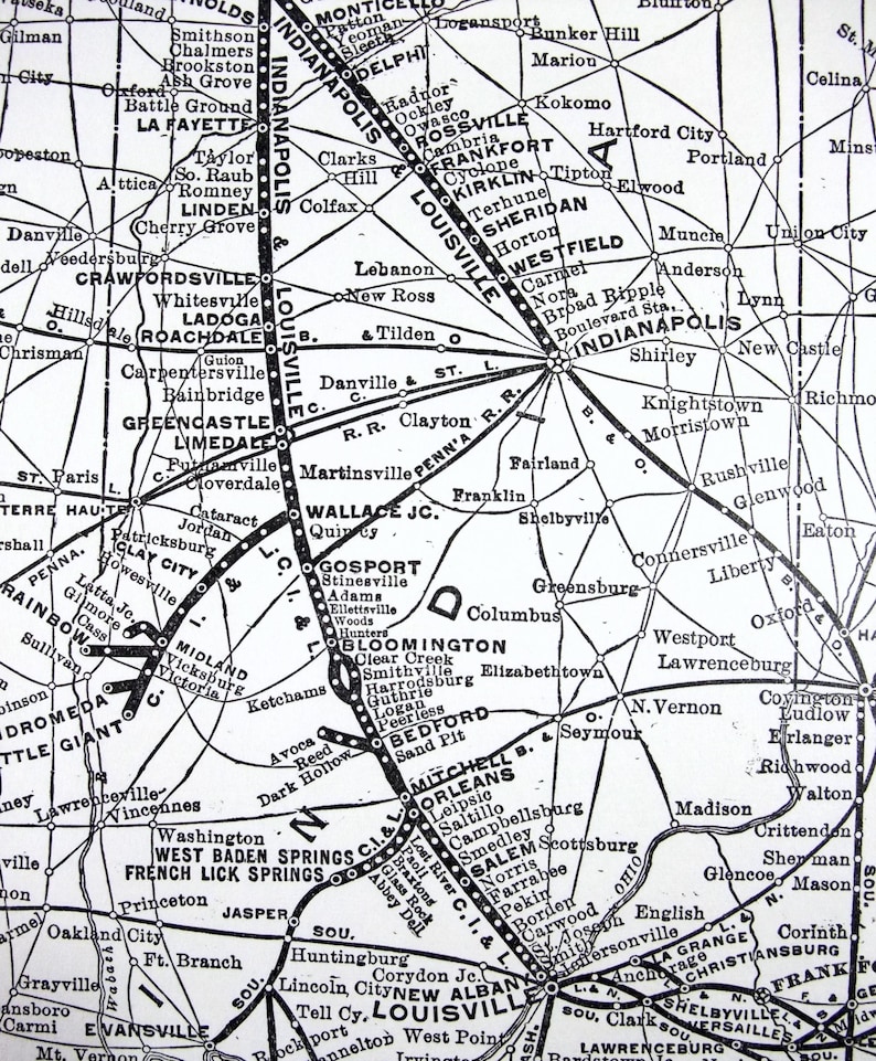 Monon Line Map Original 1941 Monon Route Railway System Map - Chicago, Indianapolis ...