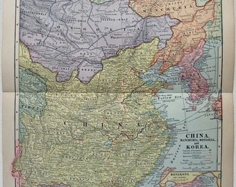 China, Mongolia y Corea - Mapa original de 1902 por Dodd Mead. Antiguo. Tsing Tau, Port Arthur