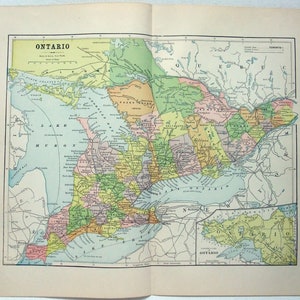 Original 1895 Map of Ontario Canada by Hunt & Eaton. Antique